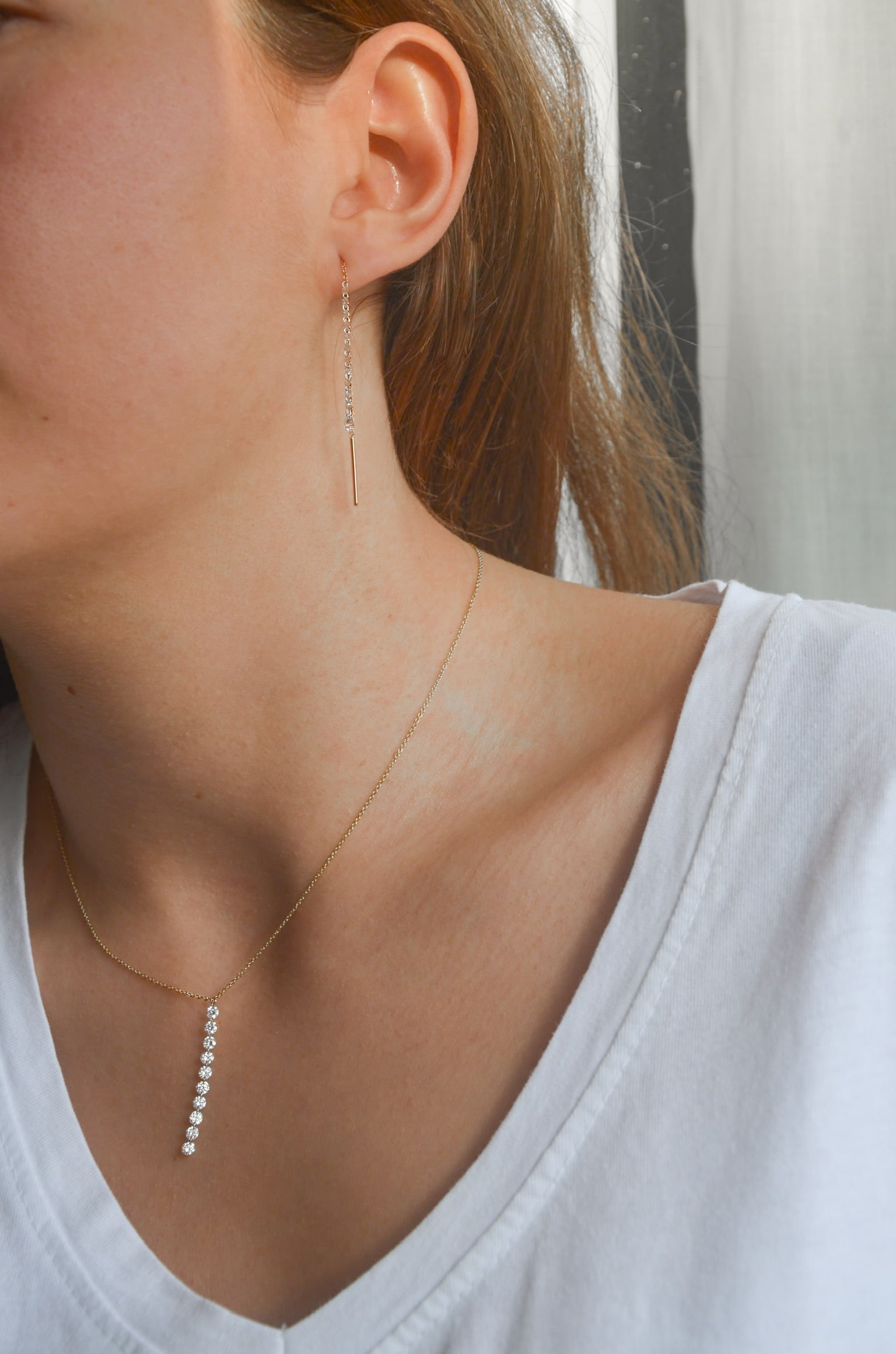 Pendientes largos diamantes blancos
